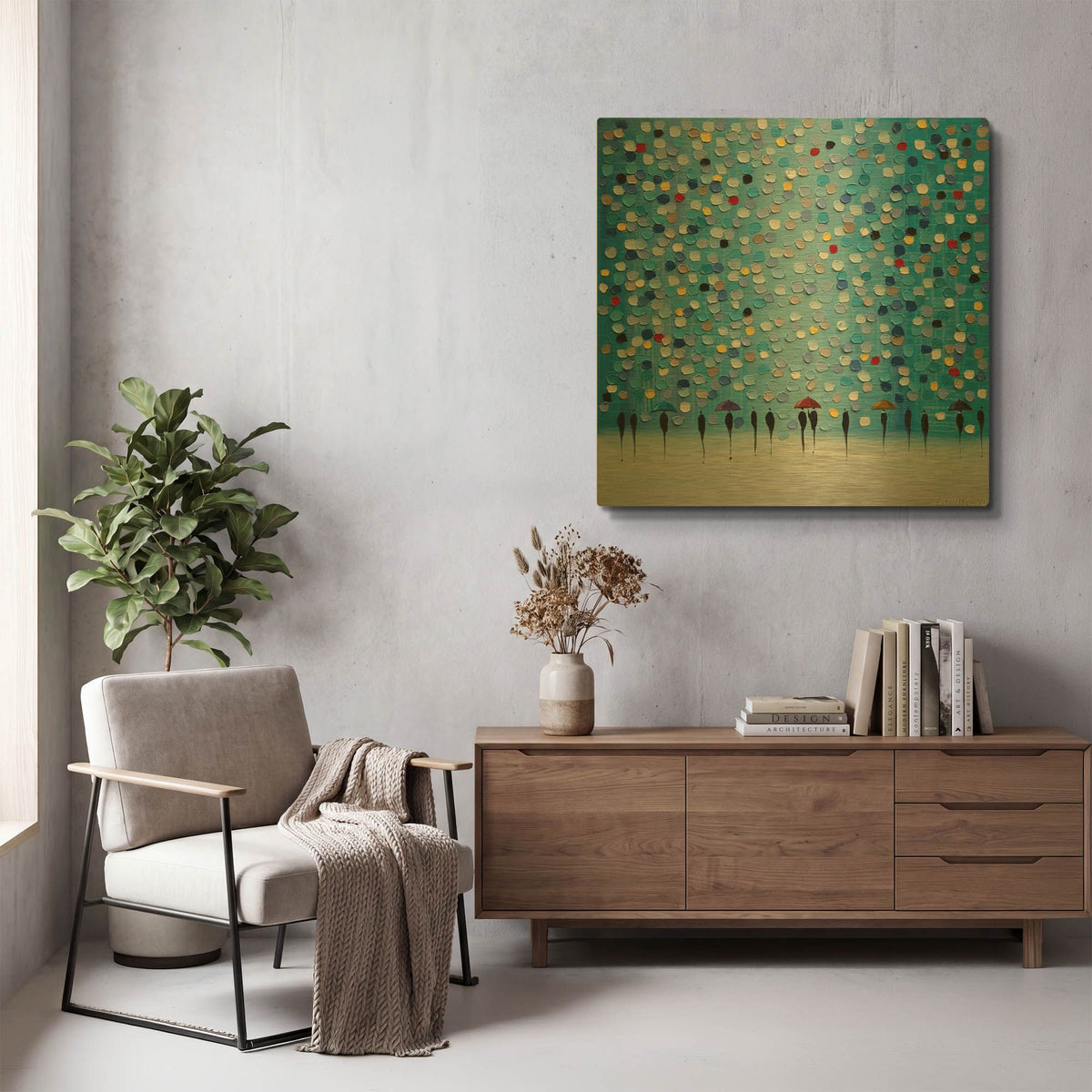 'Colorful City Umbrellas' By Ekaterina Ermilkina Gold Metal Wall Art