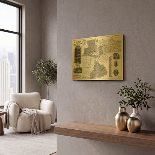 'Map of Newark, NJ 1879' By Historical Portfolio Gold Metal Wall Art