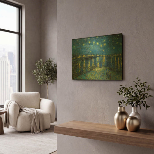 'Starry Night Over the Rhone' By Vincent Van Gogh Gold Metal Wall Art