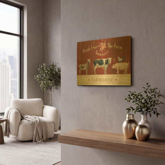 'Farm Patchwork II' By Danhui Nai Gold Metal Wall Art