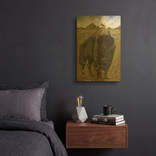 'Bison' By Hollihocks Art Gold Metal Wall Art