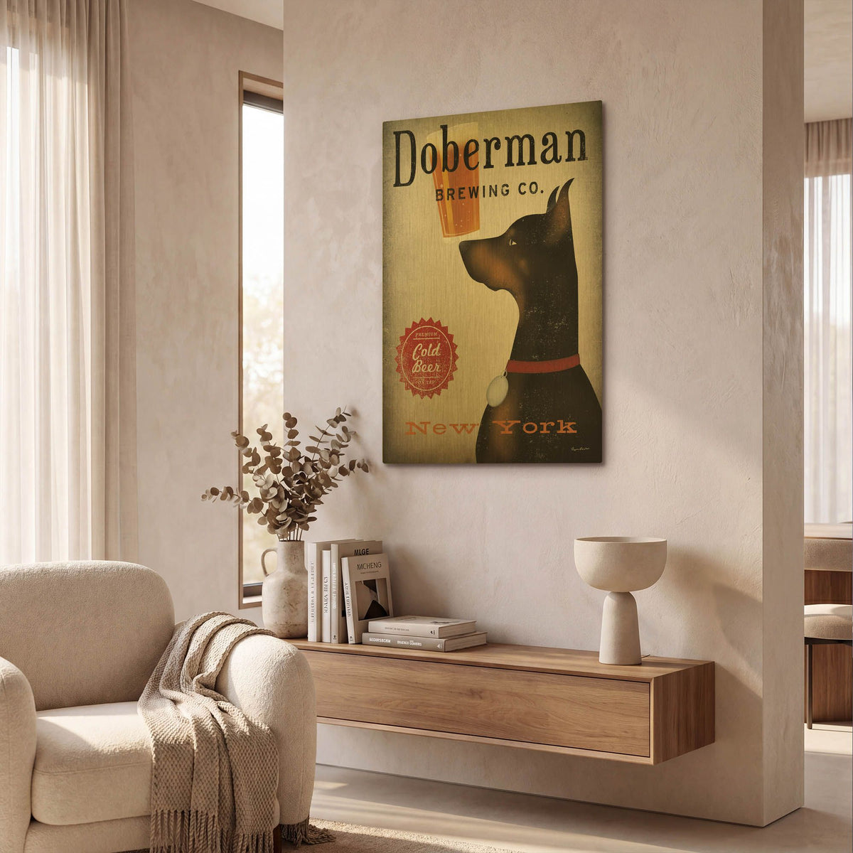 'Doberman Brewing Company NY' By Ryan Fowler Gold Metal Wall Art