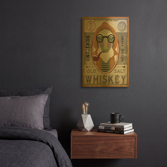 'Fisherman II Old Salt Whiskey' By Ryan Fowler Gold Metal Wall Art