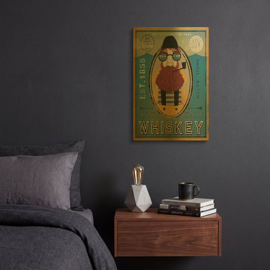 'Fisherman IV Old Salt Whiskey' By Ryan Fowler Gold Metal Wall Art