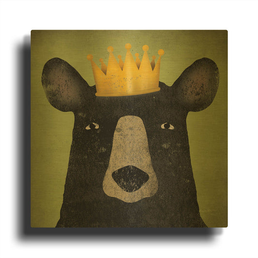 'The Black Bear with Crown' By Ryan Fowler Gold Metal Wall Art