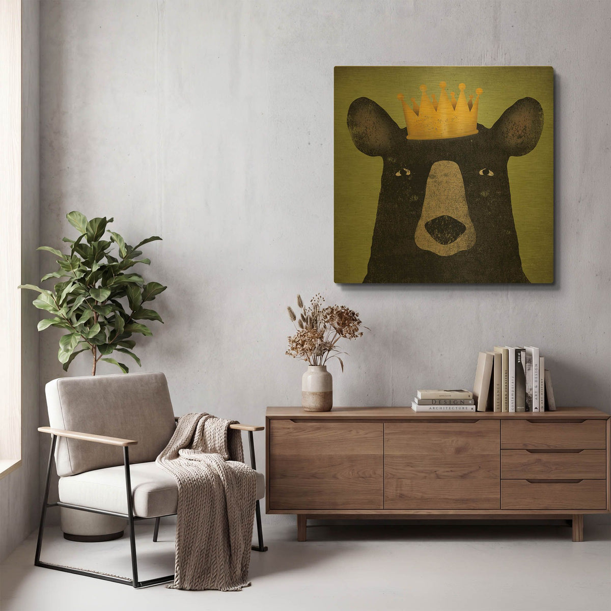 'The Black Bear with Crown' By Ryan Fowler Gold Metal Wall Art