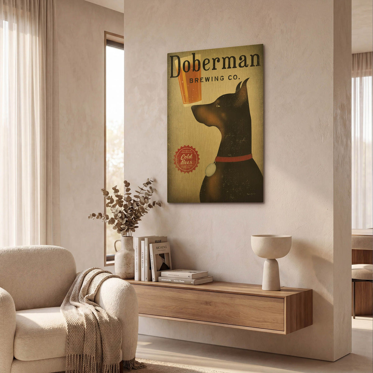 'Doberman Brewing Company' By Ryan Fowler Gold Metal Wall Art