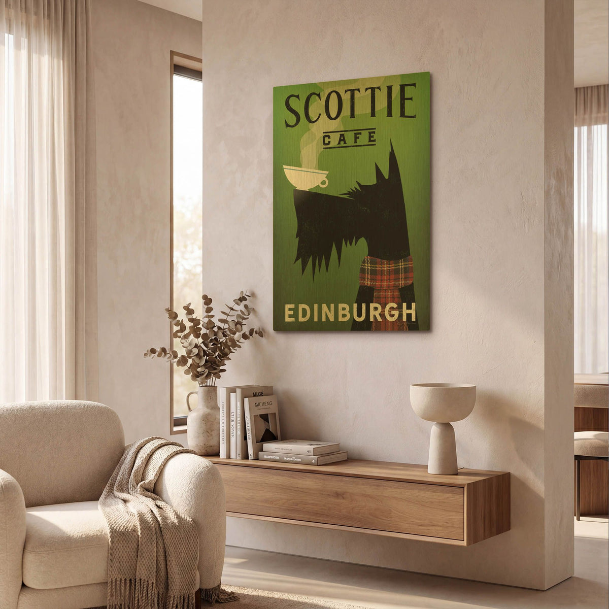 'Scottie Cafe' By Ryan Fowler Gold Metal Wall Art