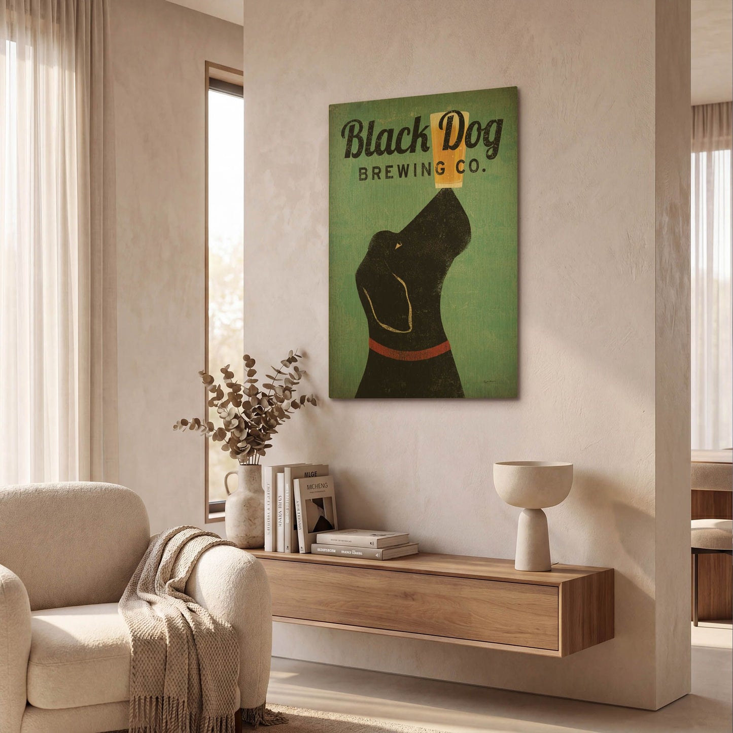 'Black Dog Brewing Co v2' By Ryan Fowler Gold Metal Wall Art