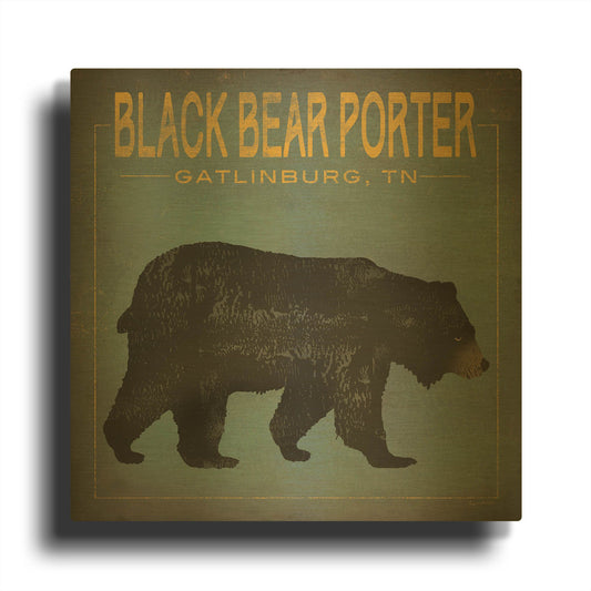 'Black Bear Porter' By Ryan Fowler Gold Metal Wall Art