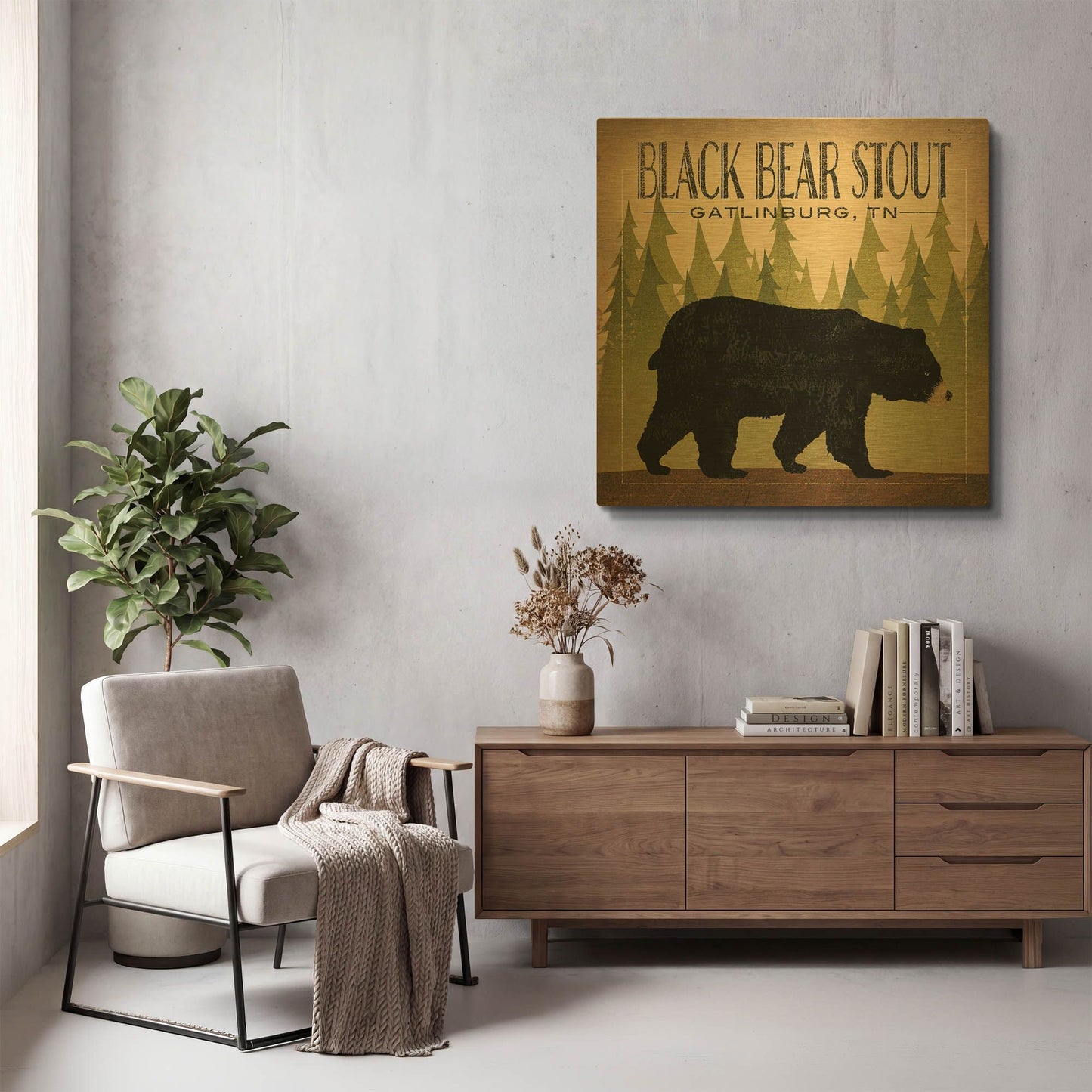 'Take a Hike Bear Black Bear Stout' By Ryan Fowler Gold Metal Wall Art