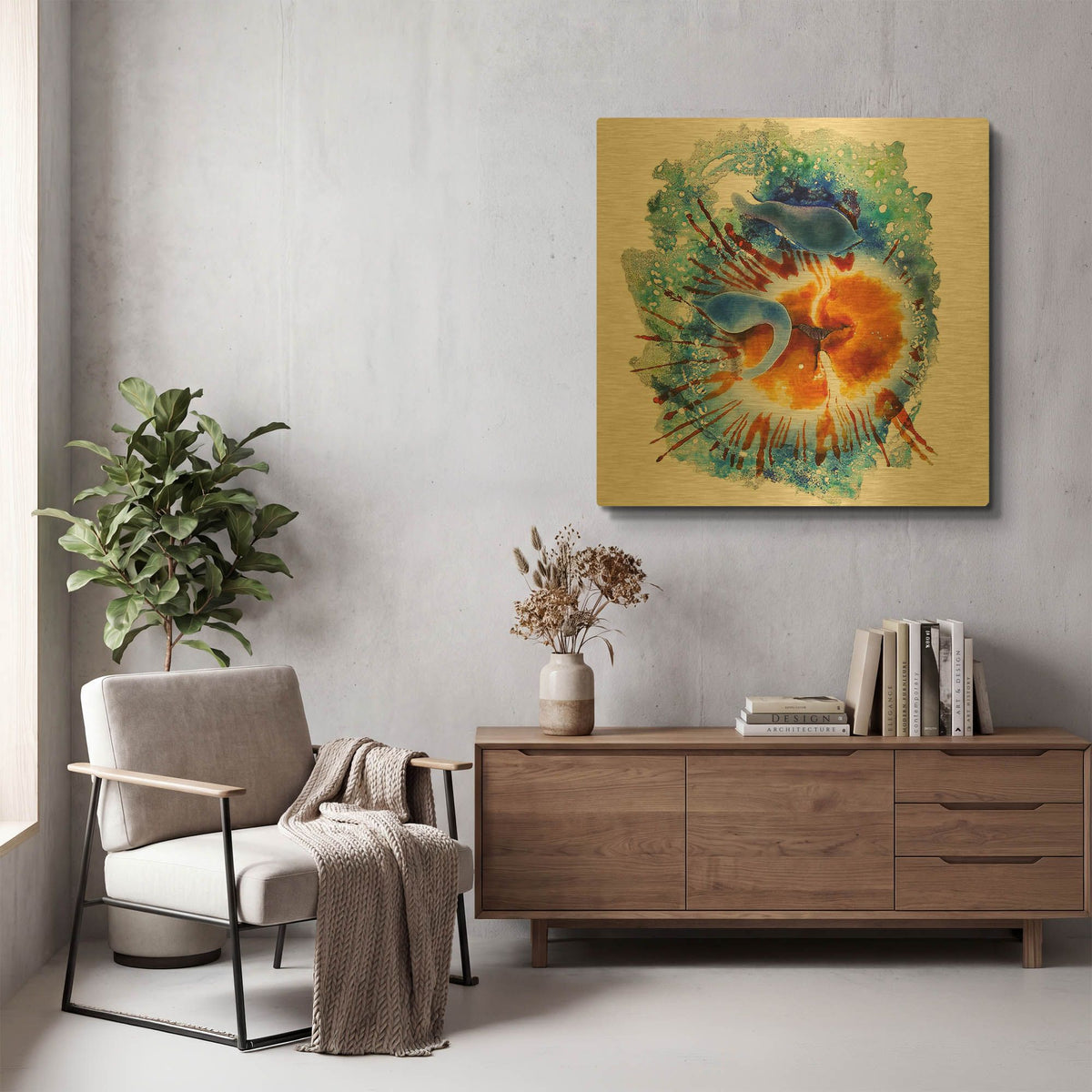 'Urticina Felinal' By Rita Shimelfarb Gold Metal Wall Art