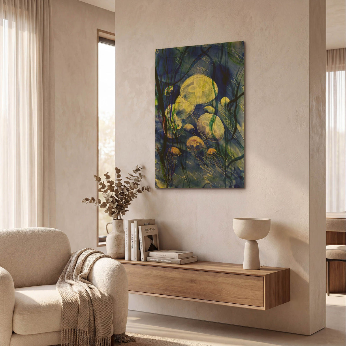 'Swimming With The Jellies' By Rita Shimelfarb Gold Metal Wall Art