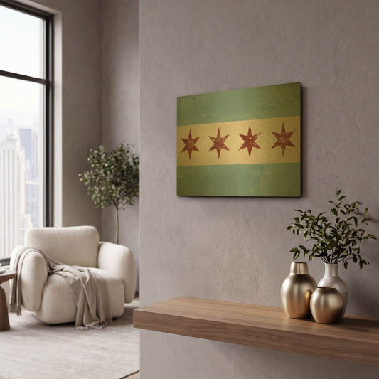 'Chicago Flag' By Ryan Fowler Gold Metal Wall Art
