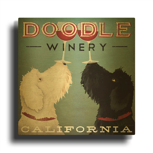 'Doodle Wine' By Ryan Fowler Gold Metal Wall Art