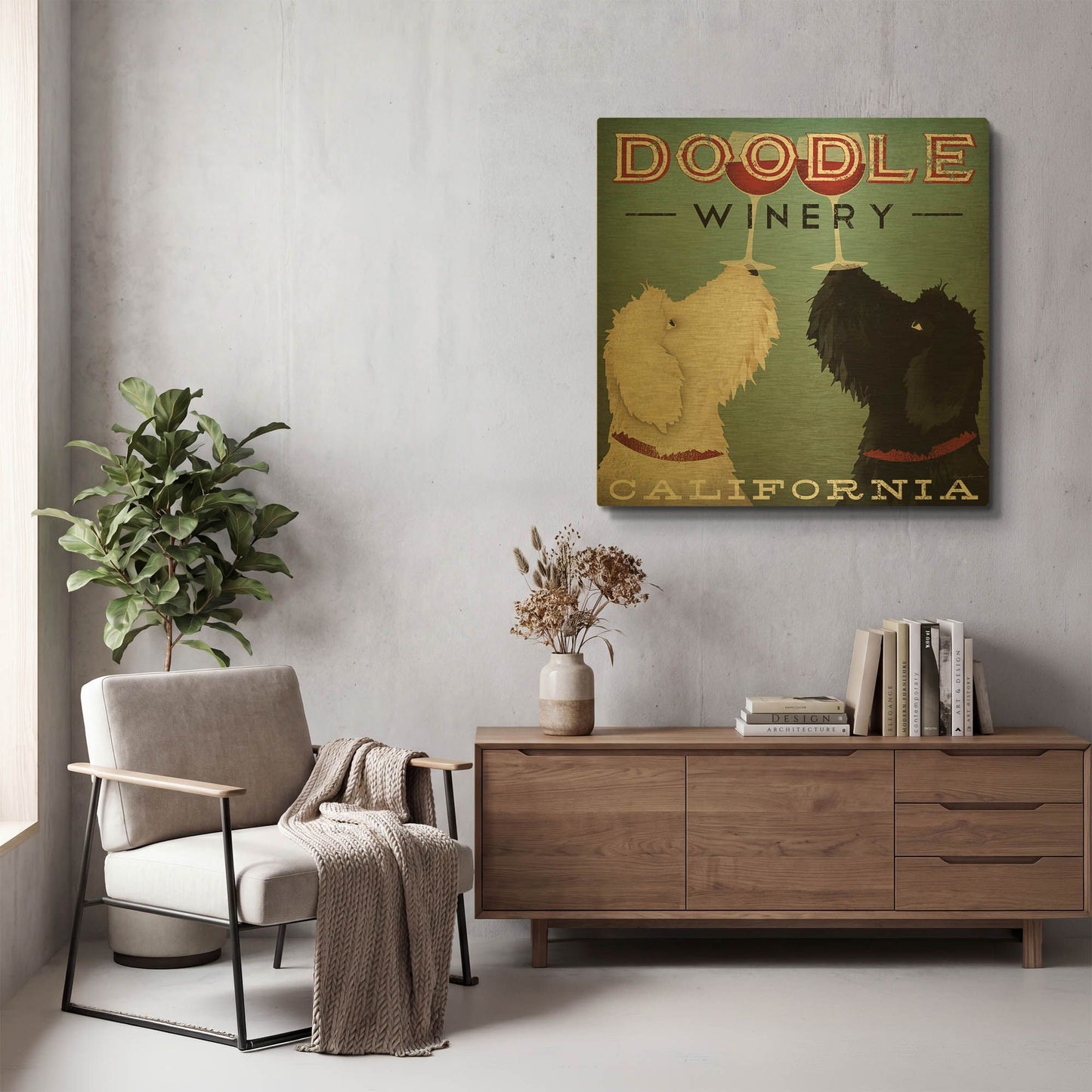 'Doodle Wine' By Ryan Fowler Gold Metal Wall Art
