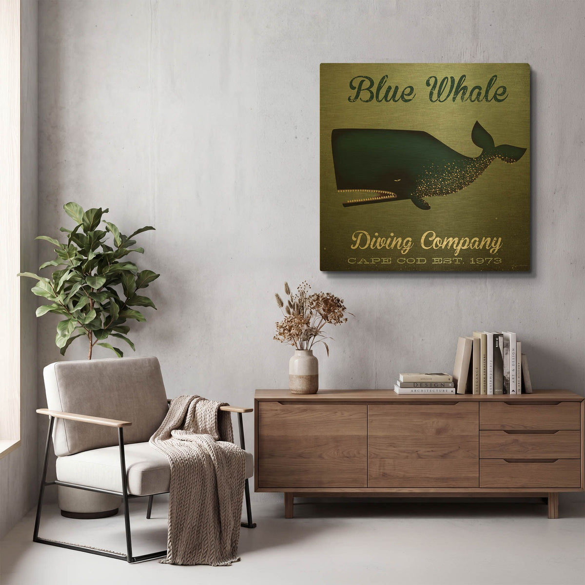 'Barnacle Whale Diving Co' By Ryan Fowler Gold Metal Wall Art