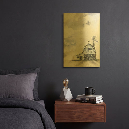 'Haven Mini Barn' By Julie Norkus Gold Metal Wall Art