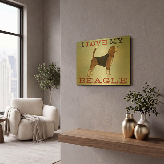'Beagle Canoe - I Love My Beagle II' By Ryan Fowler Gold Metal Wall Art