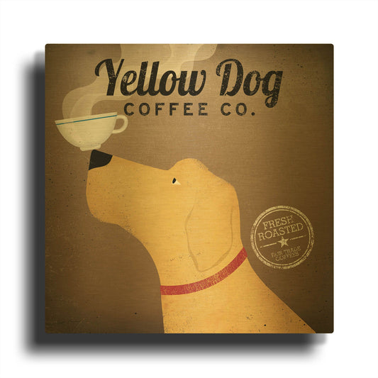 'Yellow Dog Coffee Co' By Ryan Fowler Gold Metal Wall Art