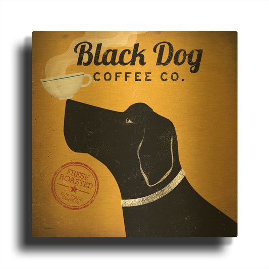 'Black Dog Coffee Co' By Ryan Fowler Gold Metal Wall Art