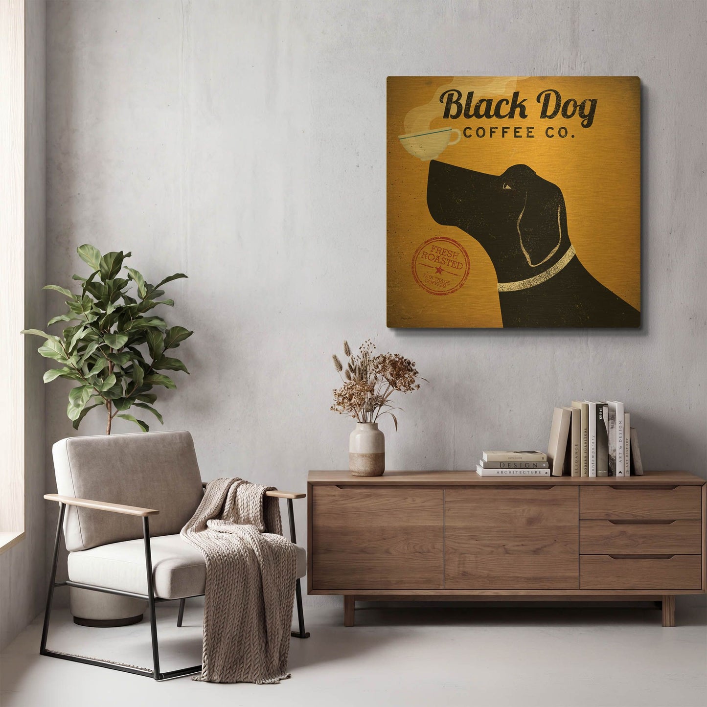 'Black Dog Coffee Co' By Ryan Fowler Gold Metal Wall Art
