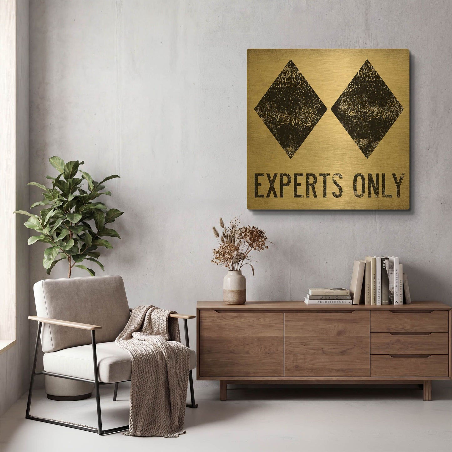 'Experts Only White' By Ryan Fowler Gold Metal Wall Art