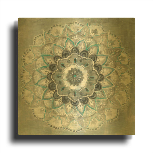 'Teal Sunburst' By Danhui Nai Gold Metal Wall Art