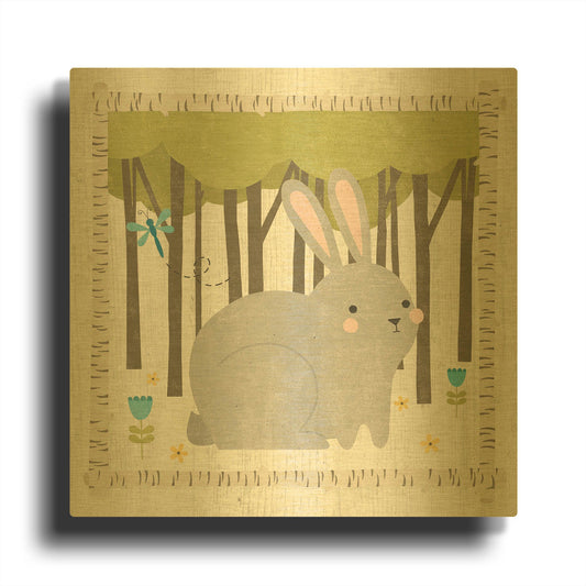 'Wood Land Hideaway Bunny' By Moira Hershey Gold Metal Wall Art