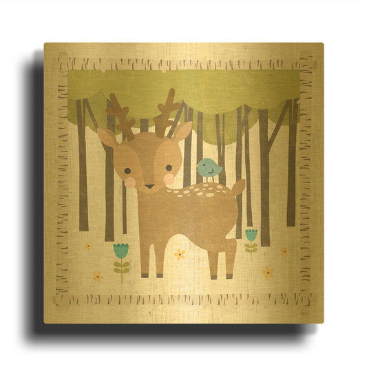 'Wood Land Hideaway Deer' By Moira Hershey Gold Metal Wall Art