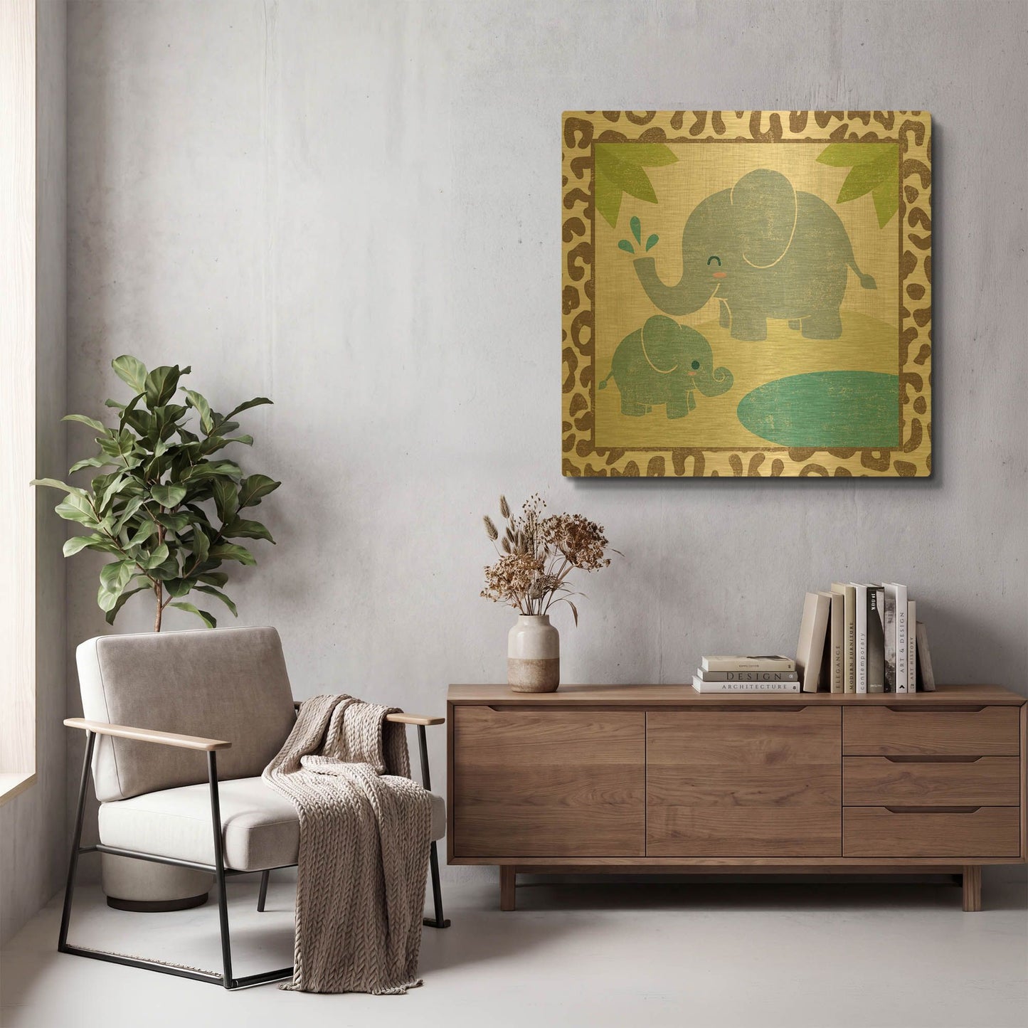 'Safari Fun Elephant' By Moira Hershey Gold Metal Wall Art