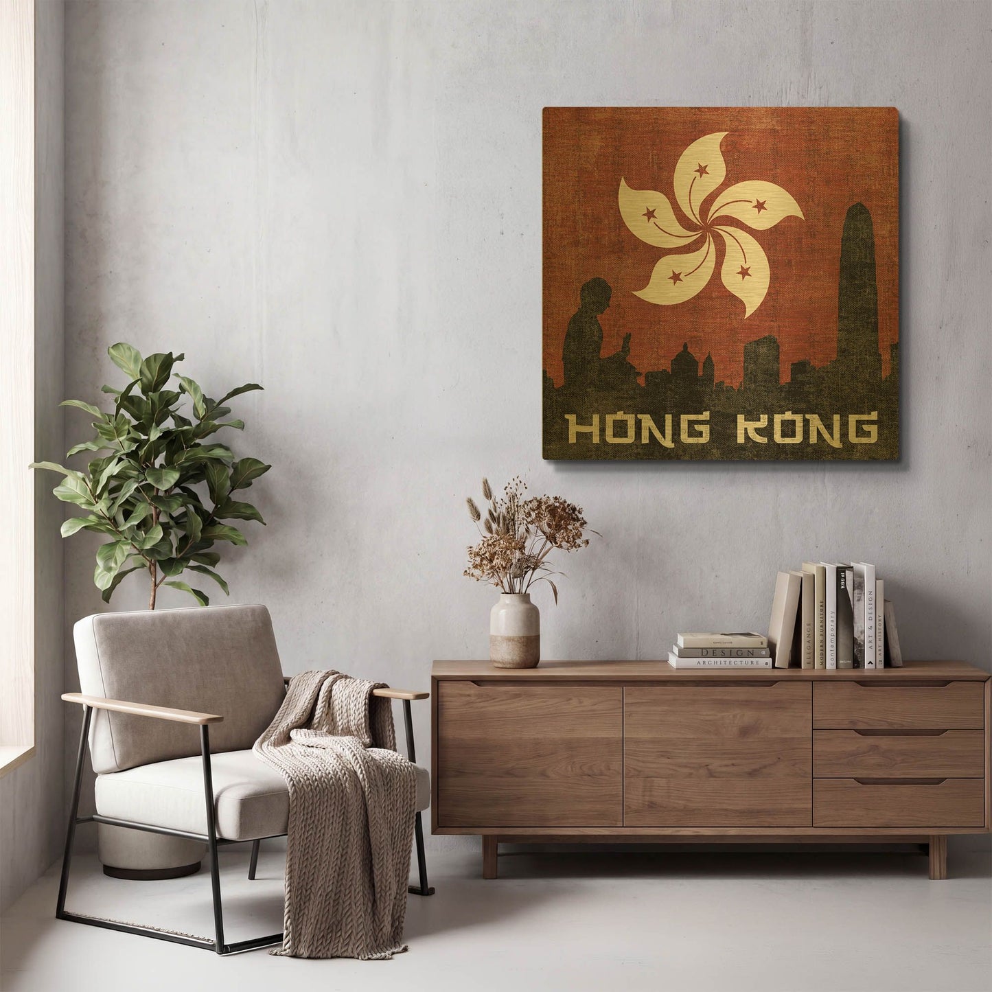 'Hong Kong' By Moira Hershey Gold Metal Wall Art