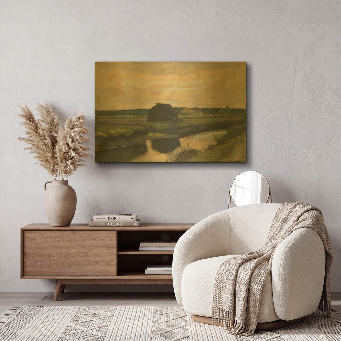 'Landscape With A Stack Of Peat And Farmhouses' By Vincent Van Gogh Gold Metal Wall Art