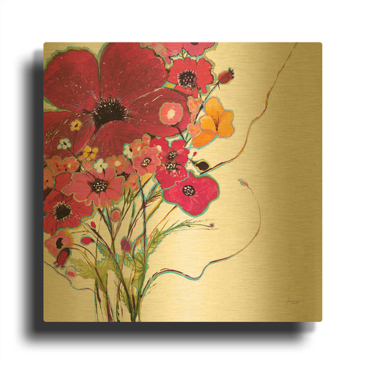 'Crazy Daisy Pink' By Jan Griggs Gold Metal Wall Art