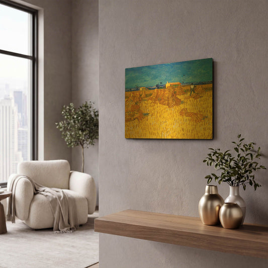 'Corn Harvest In Provence' By Vincent Van Gogh Gold Metal Wall Art