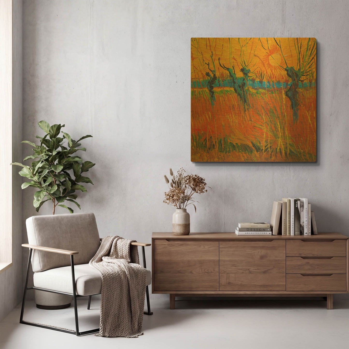 'Willows At Sunset' By Vincent Van Gogh Gold Metal Wall Art
