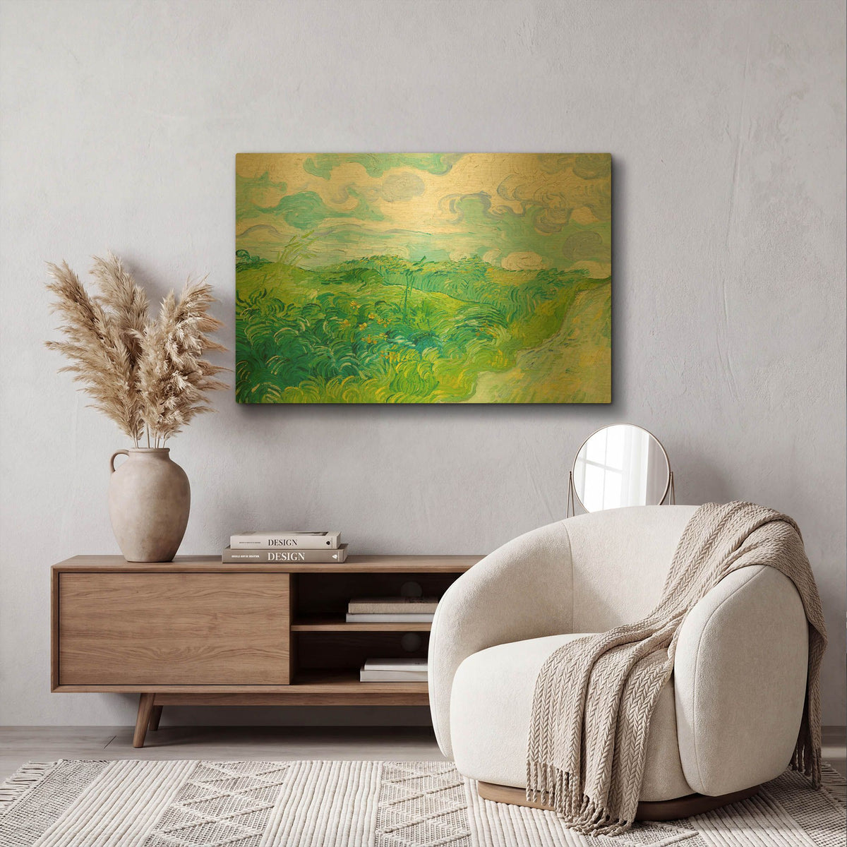 'Green Wheat Fields, Auvers' By Vincent Van Gogh Gold Metal Wall Art