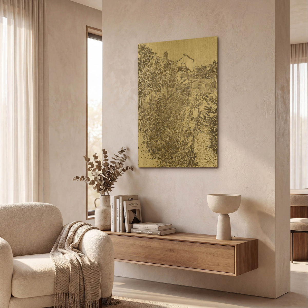 'Garden With Flowers' By Vincent Van Gogh Gold Metal Wall Art