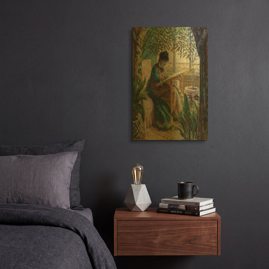 'Madame Monet Embroidering' By Claude Monet Gold Metal Wall Art