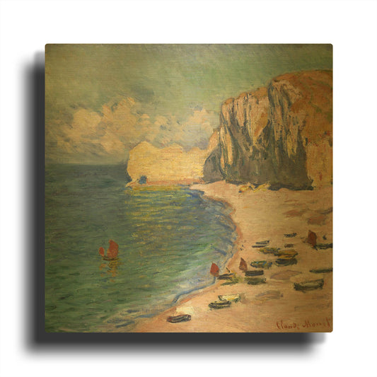 'Etretat, The Beach And The Falaise D Amont' By Claude Monet Gold Metal Wall Art