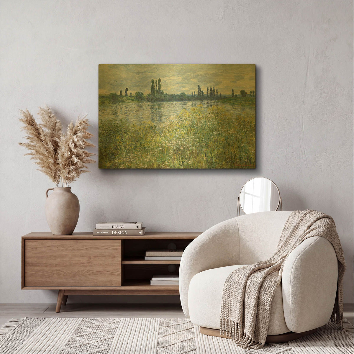 'Banks Od The Seine, Vetheuil' By Claude Monet Gold Metal Wall Art