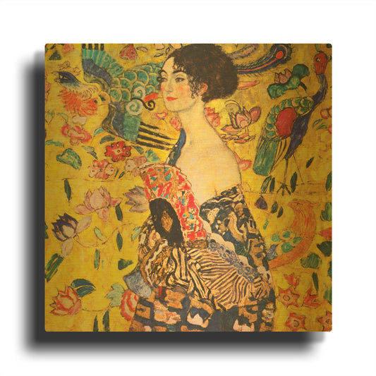'Woman with Fan' By Gustav Klimt Gold Metal Wall Art