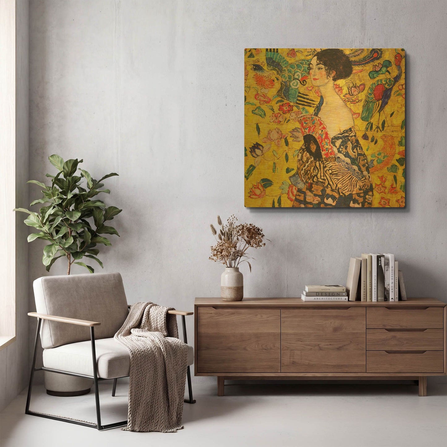 'Woman with Fan' By Gustav Klimt Gold Metal Wall Art