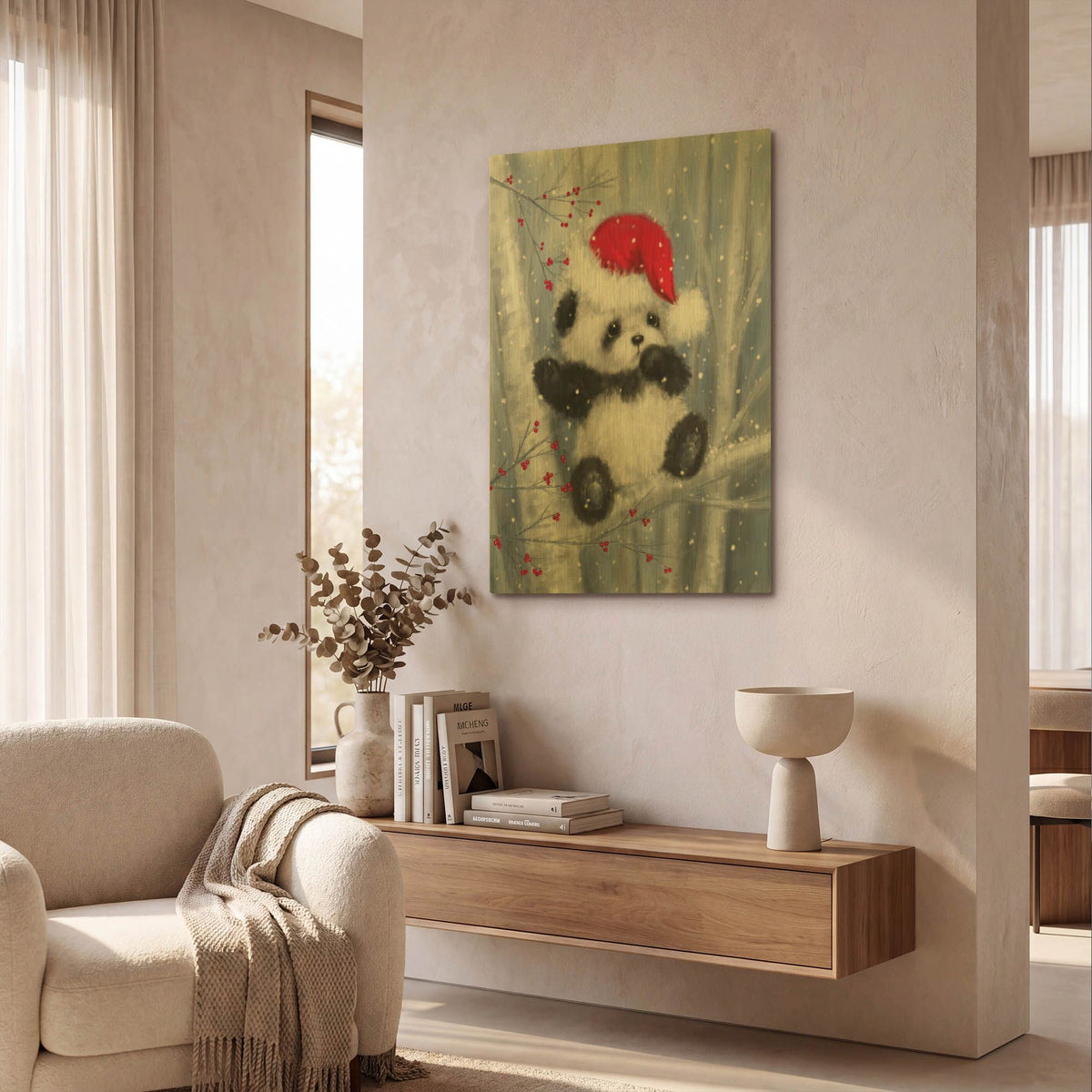 'Christmas Panda' By Makiko Gold Metal Wall Art