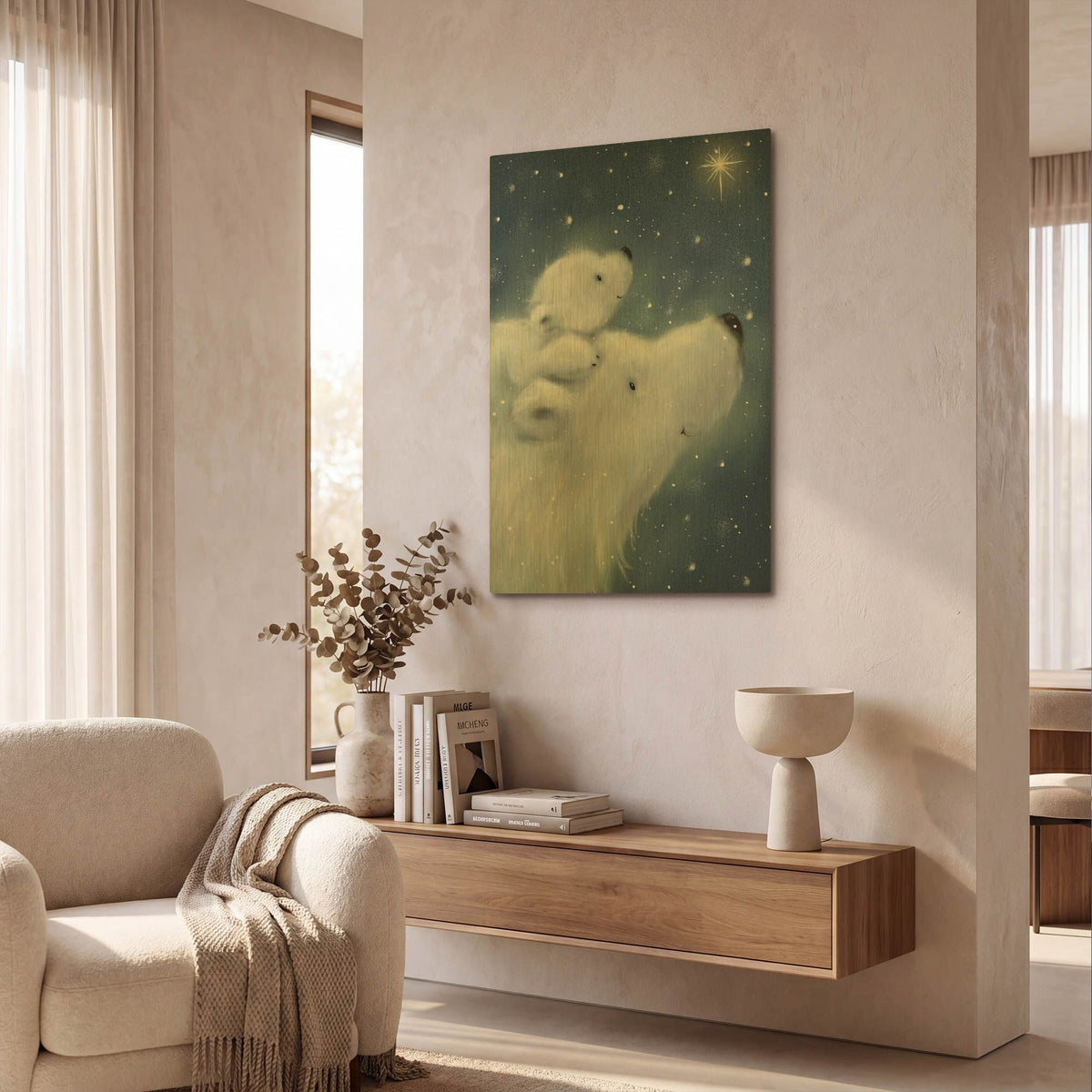 'Polar Bear And Cub 2' By Makiko Gold Metal Wall Art
