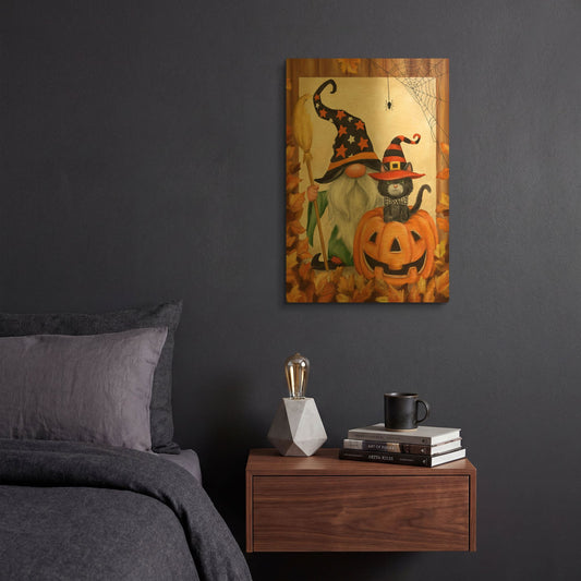 'Halloween Gnome' By Makiko Gold Metal Wall Art