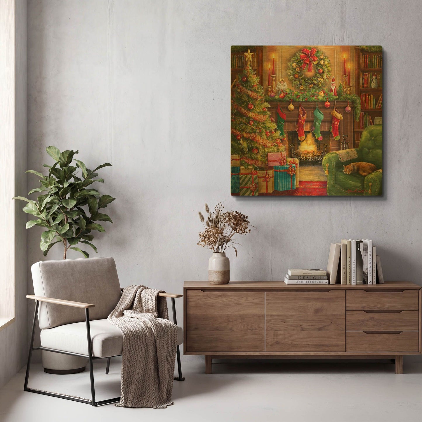 'Cozy Christmas Evening' By Ali Corti Gold Metal Wall Art