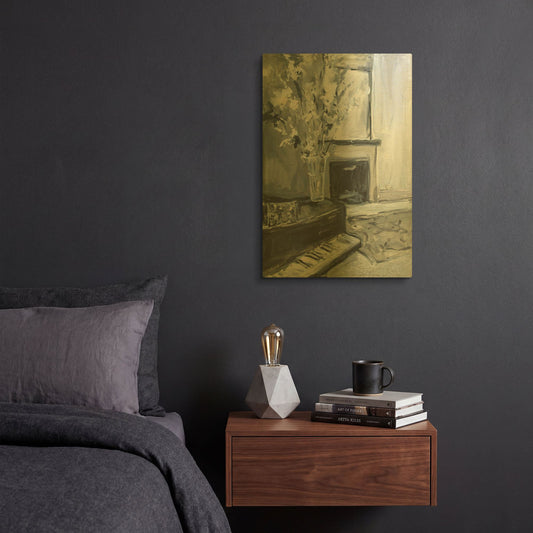 'Piano And Fireplace' By JD Gold Metal Wall Art