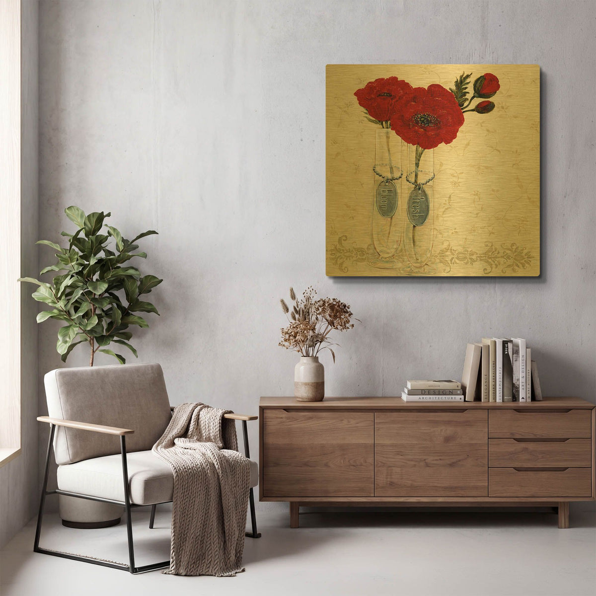 'Inspired Red' By JD Gold Metal Wall Art