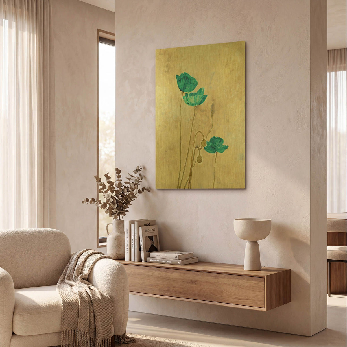 'Tealqoise Flowers 2' By JD Gold Metal Wall Art